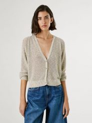 Pepe Jeans Kardigan "Claire" w kolorze szaro-lawendowo-żółtym rozmiar: L. Szare swetry Pepe Jeans, l, bez wzorów, z jeansu, bez ramiączek. Za 202.50 zł.