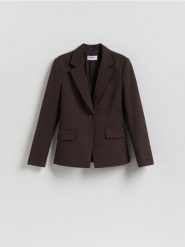 Marynarka z dodatkiem wiskozy - brązowy. Brązowe marynarki i żakiety Reserved, l, bez wzorów, z tkaniny, bez ramiączek. Za 199.99 zł.