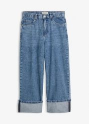 Jeansy wide leg, mid waist, cropped. Niebieskie jeansy bonprix, bez wzorów, z jeansu. Za 127.99 zł.