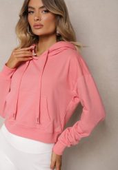 Różowa Bluza z Kapturem i Bawełną Ozdobiona Ściągaczami Evianae. Czerwone bluzy Renee, l, bez wzorów, z bawełny, casualowe, bez ramiączek, z kapturem. W wyprzedaży za 27.99 zł.