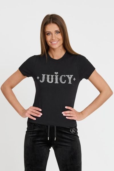 JUICY COUTURE Czarny damski t-shirt Ryder Rodeo Fitted, Rozmiar S. Czarne t-shirty Juicy Couture, s, bez wzorów, bez kołnierzyka, bez ramiączek. W wyprzedaży za 123.99 zł.