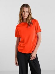 Pieces T-Shirt Ria 17086970 Czerwony Regular Fit. Czerwone t-shirty Pieces, xxs, bez wzorów, z bawełny, bez kołnierzyka, bez ramiączek. Za 79.99 zł.