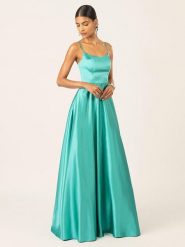 APART Sukienka w kolorze turkusowym rozmiar: 42. Niebieskie sukienki Apart, bez wzorów, z satyny, bez kołnierzyka, bez ramiączek, maxi. Za 429.44 zł.