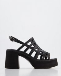 SANDAŁY NA KOTURNIE 44422Y664 BLACK. Czarne sandały Venezia, bez wzorów, ze skóry, bez obcasa, na koturnie, bez zapięcia. Za 279.00 zł.