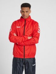 Kurtka ortalionowa sportowa dla dorosłych Hummel Core Spray Jacket. Czerwone kurtki do biegania Hummel, l, bez wzorów, z materiału, bez kaptura, na fitness i siłownię. Za 130.00 zł.