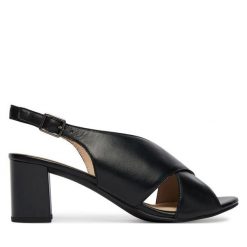 Sandały Caprice. Czarne sandały Caprice, bez wzorów, bez obcasa, na słupku, bez zapięcia. Za 329.99 zł.