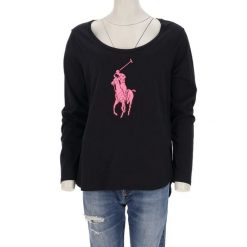 Koszulka z długim rękawem damska. Czarne t-shirty sportowe Ralph Lauren, l, bez wzorów, z materiału, bez ramiączek, na golfa. Za 153.32 zł.