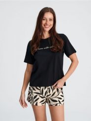 Piżama dwuczęściowa - czarny. Czarne piżamy Sinsay, l, bez wzorów, z bawełny, bez kołnierzyka, bez ramiączek. Za 39.99 zł.