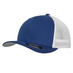 Dwukolorowa Siatkowa Czapka Z Daszkiem. Niebieskie czapki z daszkiem FLEXFIT, bez wzorów, sportowe. Za 73.99 zł.