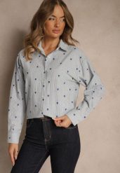 Niebieska Koszula z Bawełny w Serduszka i Drobne Paseczki Fenimalla. Niebieskie koszule Renee, l, bez wzorów, z bawełny, eleganckie, bez kołnierzyka, bez ramiączek. Za 109.99 zł.