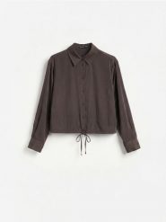Koszula z modalem - ciemnobrązowy. Brązowe koszule Reserved, l, bez wzorów, z tkaniny, bez kołnierzyka, bez ramiączek. Za 109.99 zł.