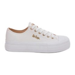 Trampki Damskie Na Platformie Lee Cooper LCW-25-02-3289 Białe. Białe trampki bez wzorów, eleganckie, bez zapięcia. Za 187.53 zł.