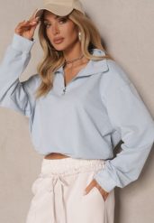 Niebieska Bluza ze Ściągaczem ze Stoperem i Stójką z Suwakiem Alanavira. Niebieskie bluzy Renee, l, bez wzorów, z jeansu, bez kaptura, trekkingowe. W wyprzedaży za 47.99 zł.