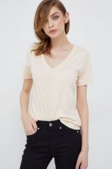 Calvin Klein t-shirt bawełniany kolor beżowy. Brązowe t-shirty Calvin Klein, m, bez wzorów, z bawełny, bez kołnierzyka, bez ramiączek. W wyprzedaży za 159.99 zł.