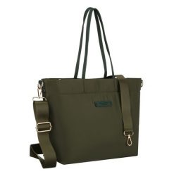 Zielona shopperka damska z nylonu, jednokomorowa z doczepianym, regulowanym paskiem Peterson PTN JN-10. Zielone torebki klasyczne Peterson, bez wzorów, z nylonu, do ręki, bez dodatków. Za 119.99 zł.