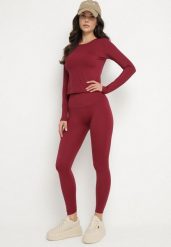 Bordowy Komplet Sportowy Legginsy i Bluzka z Długim Rękawem Toretta. Czerwone legginsy Born2be, z aplikacjami, sportowe, długie. W wyprzedaży za 110.49 zł.