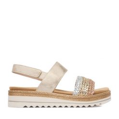 Sandały Remonte. Żółte sandały Remonte, bez wzorów, bez obcasa, na płaskiej podeszwie, bez zapięcia. Za 379.99 zł.