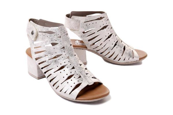 RIEKER 64676-60 beige, sandały damskie. Brązowe sandały Rieker, bez wzorów, bez obcasa, na obcasie, bez zapięcia. Za 289.90 zł.