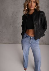 Niebieskie Bawełniane Jeansy High Waist z Szerokimi Nogawkami Zaeherris. Niebieskie jeansy Renee, l, bez wzorów, z bawełny, eleganckie, z podwyższonym stanem. Za 99.99 zł.