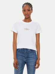 Calvin Klein Jeans T-Shirt Monologo J20J223563 Biały Slim Fit. Białe t-shirty Calvin Klein Jeans, m, bez wzorów, z bawełny, bez kołnierzyka, bez ramiączek. Za 159.99 zł.