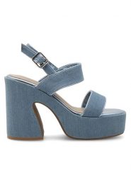 DeeZee Sandały KY8505-1 Niebieski. Niebieskie sandały DeeZee, bez wzorów, z materiału, bez obcasa, na słupku, bez zapięcia. Za 149.99 zł.
