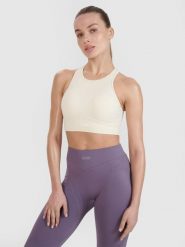 4F Biustonosz treningowy bezszwowy ze średnim wsparciem 4F x Anna Lewandowska - biały L/XL. Białe biustonosze sportowe 4f, bez wzorów, z dzianiny, do biegania. Za 99.99 zł.