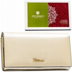 Portfel skórzany Peterson PTN 1N-411 beżowy. Brązowe portfele Peterson, bez wzorów, ze skóry. Za 129.99 zł.