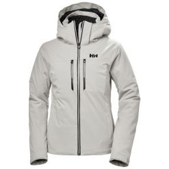 Damska kurtka narciarska Helly Hansen Alphelia Lifaloft. Szare kurtki narciarskie Helly Hansen, na zimę, bez wzorów, bez kaptura, narciarskie. W wyprzedaży za 2,189.00 zł.