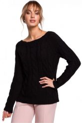 Sweter damski ze splotem typu warkocz czarny. Czarne swetry Polskie swetry, l, w ażurowe wzory, z dzianiny, biznesowe, bez ramiączek. Za 239.00 zł.