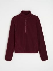 Polarowa bluza half-zip ze stójką - bordowy. Czerwone bluzy bez kaptura Sinsay, l, bez wzorów, z polaru, bez kaptura. Za 39.99 zł.
