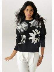 Aniston Sweter w kolorze czarnym rozmiar: 42. Czarne swetry Aniston, bez wzorów, z bawełny, bez ramiączek. Za 100.95 zł.