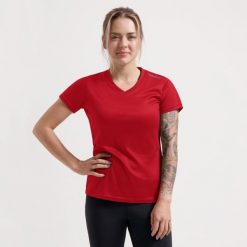 Funkcjonalna koszulka damska Rogelli PROMOTION LADY. Czerwone t-shirty sportowe Rogelli, m, bez wzorów, bez ramiączek. Za 49.00 zł.