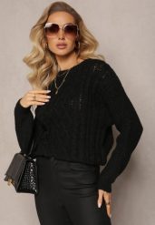 Czarny Sweter z Warkoczowym Splotem i Kaszmirem Justinne. Czarne swetry Renee, l, bez wzorów, z kaszmiru, casualowe, bez ramiączek. W wyprzedaży za 51.99 zł.