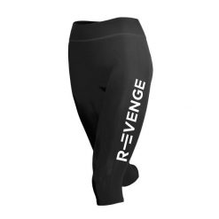Legginsy techniczne do biegania Capri damskie z taśmami kinetycznymi. Czarne legginsy R-EVENGE, bez wzorów, z elastanu. Za 212.88 zł.