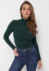 Ciemnozielony Sweter Golf o Dopasowanym Kroju Ryler. Zielone swetry Born2be, m, z aplikacjami, z jeansu, klasyczne, bez ramiączek. W wyprzedaży za 84.99 zł.