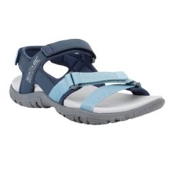 Sandały Damskie Santa Clara II. Niebieskie sandały Regatta, bez wzorów, z nylonu, bez obcasa, na obcasie, bez zapięcia. Za 189.99 zł.