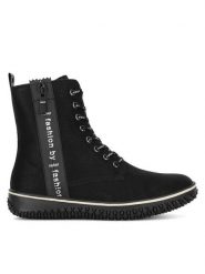 Rieker Trzewiki Z4218-00 Czarny. Czarne botki Rieker, bez wzorów, ze skóry, bez obcasa, na płaskiej podeszwie, bez zapięcia. Za 272.99 zł.