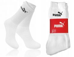 Wysokie skarpetki dla dorosłych Crew. Białe skarpetki Puma, bez wzorów, z bawełny. Za 118.99 zł.