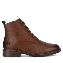 Trzewiki Rieker. Brązowe botki Rieker, bez wzorów, bez obcasa, na płaskiej podeszwie, bez zapięcia. Za 359.00 zł.