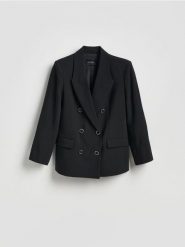 Dwurzędowa marynarka - czarny. Czarne marynarki i żakiety Reserved, l, bez wzorów, z tkaniny, bez ramiączek. Za 229.99 zł.