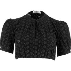 Bluzka ludowa z ażurowej koronki bonprix czarny. Czarne bluzki bonprix, w ażurowe wzory, z koronki, bez kołnierzyka, bez ramiączek. Za 29.99 zł.