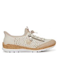 Półbuty Rieker. Brązowe półbuty wsuwane Rieker, bez wzorów, bez obcasa, na płaskiej podeszwie. Za 369.99 zł.