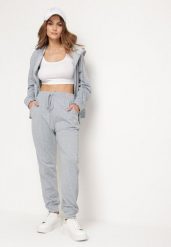 Jasnoszary 2-częściowy Komplet Dresowy Bluza z Kapturem Spodnie z Gumką w Pasie Regulowane Tellfana. Szare bluzy Born2be, s, bez wzorów, z dresówki, eleganckie, bez ramiączek, z kapturem. Za 109.99 zł.