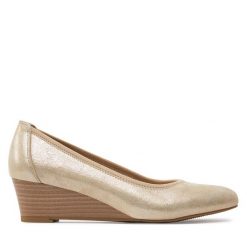 Półbuty Tamaris. Żółte czółenka Tamaris, bez wzorów, bez obcasa, na koturnie. Za 269.99 zł.