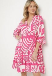 Różowa Bawełniana Sukienka o Rozkloszowanym Kroju z Geometrycznym Wzorem Talienna. Czerwone sukienki Born2be, na co dzień, l, bez wzorów, z bawełny, eleganckie, bez kołnierzyka, bez ramiączek, midi, proste. Za 69.99 zł.
