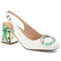 Czółenka damskie S.Barski, cholewka ze skóry naturalnej z elegancką broszką i stabilnym obcasem, zielone, LZ61-2010. Białe czółenka S.BARSKI, bez wzorów, ze skóry, eleganckie, bez obcasa, na obcasie, bez zapięcia. Za 233.90 zł.