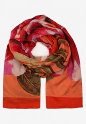 Różowy Szalik z Bawełny w Ozdobny Print Natsu. Czerwone szaliki i kominy Born2be, na jesień, bez wzorów, z bawełny, eleganckie. W wyprzedaży za 29.74 zł.