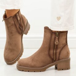 Coffee botki damskie S.Barski 8101. Brązowe botki S.BARSKI, bez wzorów, z dzianiny, casualowe, z okrągłym noskiem, bez obcasa, bez zapięcia. Za 249.00 zł.