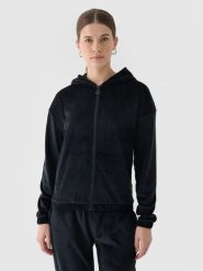 4F Bluza dresowa z weluru rozpinana z kapturem damska - czarna S. Czarne bluzy z kapturem 4f, s, bez wzorów, z dresówki, z kapturem. W wyprzedaży za 79.99 zł.