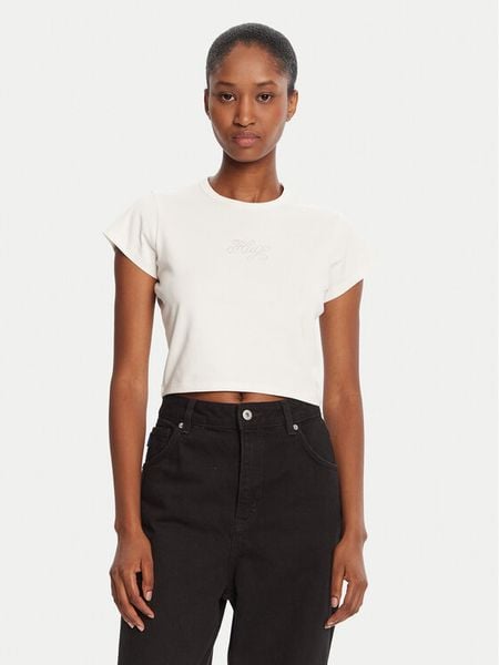 HUGO T-Shirt Rhinestone 50551404 Écru Slim Fit. T-shirty Hugo, xxl, bez wzorów, z bawełny, bez kołnierzyka, bez ramiączek. Za 149.99 zł.